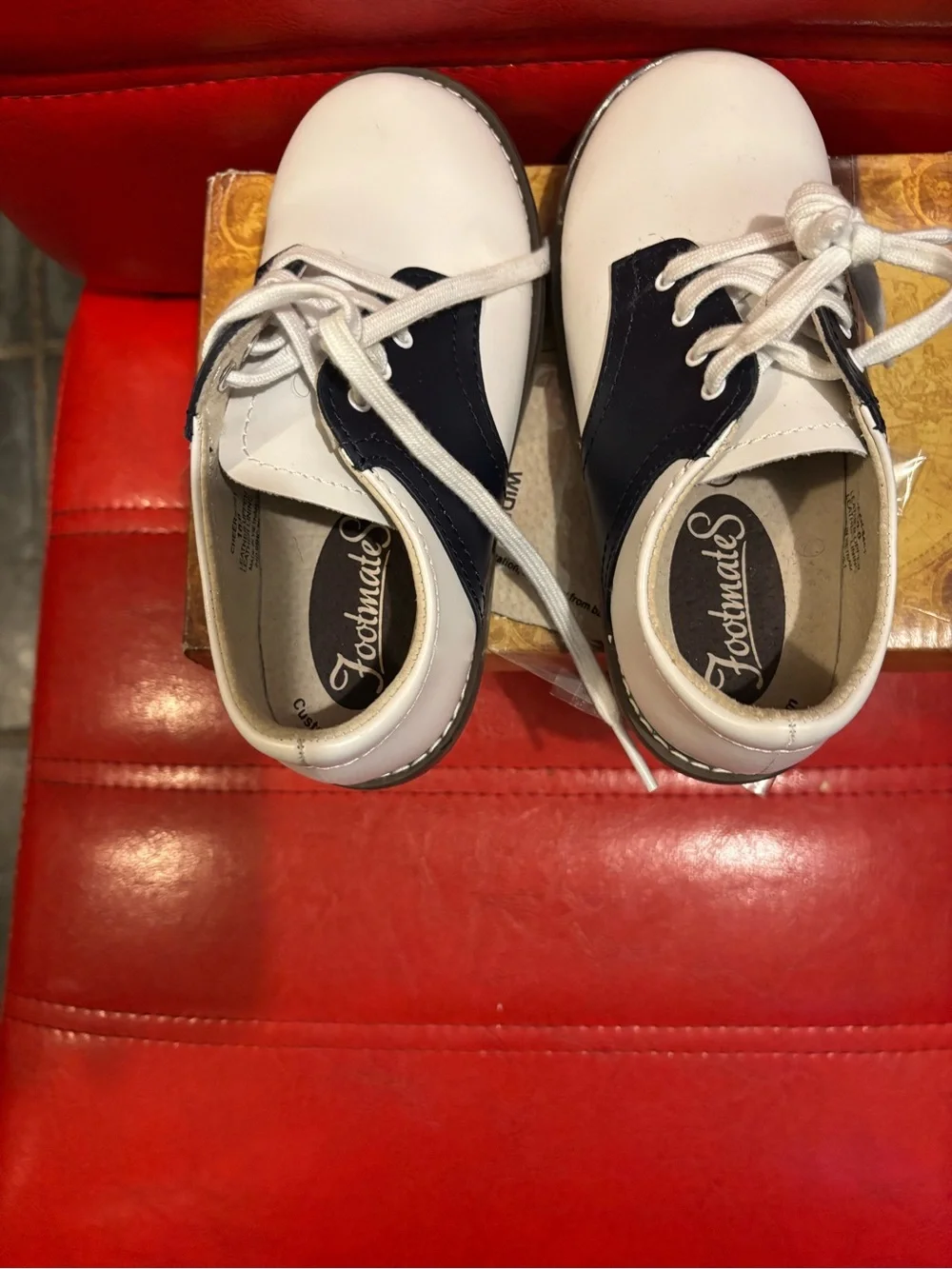 FootMates White and Navy Lace-Up Kids Dress Shoes